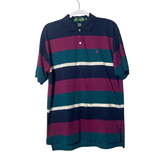 Vintage Knights Of Round Table Striped Color Block Polo Shirt Men's Size Large - Picture 1 of 15